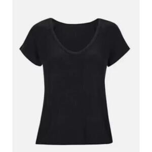 Cabi #6125 Women's Black Tranquil Ribbed V-Neck T-Shirt Top Size Medium